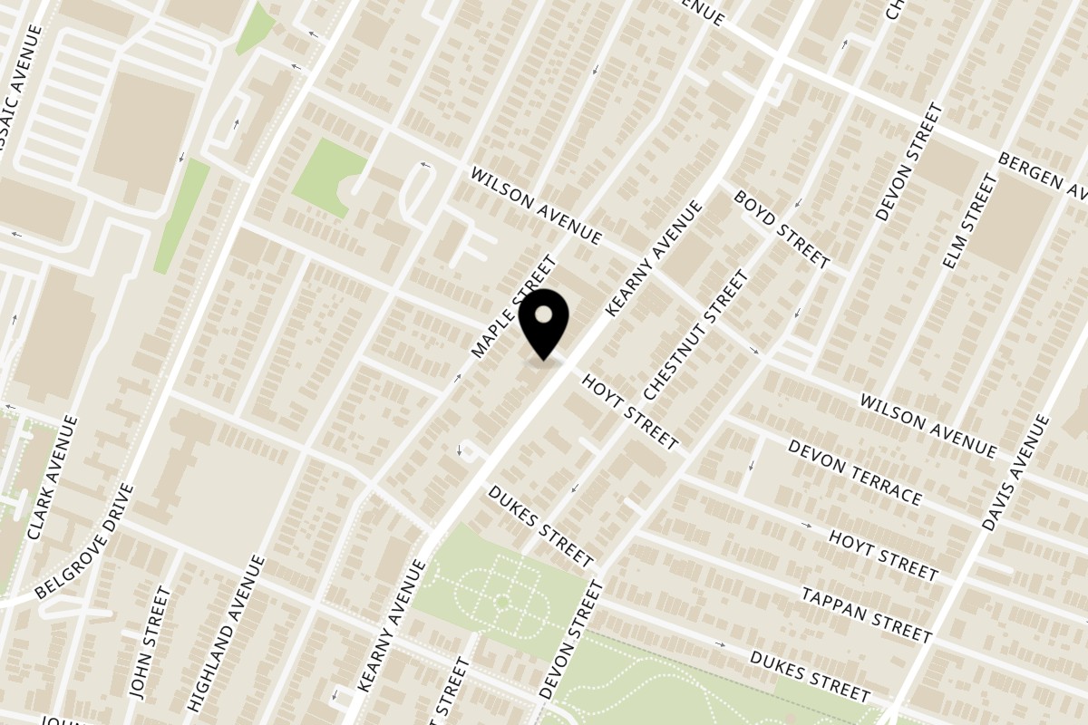 Map showing the location of Big Stashs Sub House on 131 Kearny Ave in Kearny
